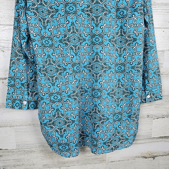 Tommy Bahama Turquoise Cotton Button Up Shirt Blue Boho Coastal Resortwear M - Picture 14 of 16